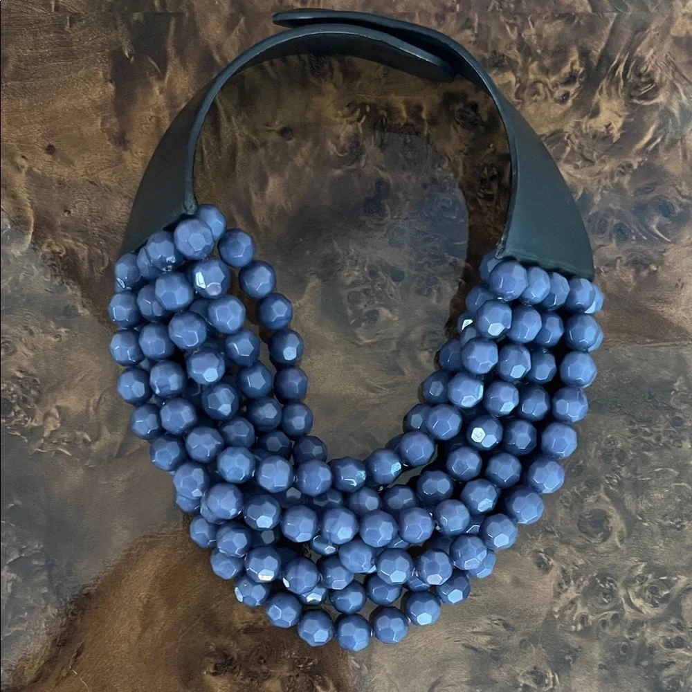 Multi-Strand Beaded Statement Necklace in Blue - Picture 1 of 2